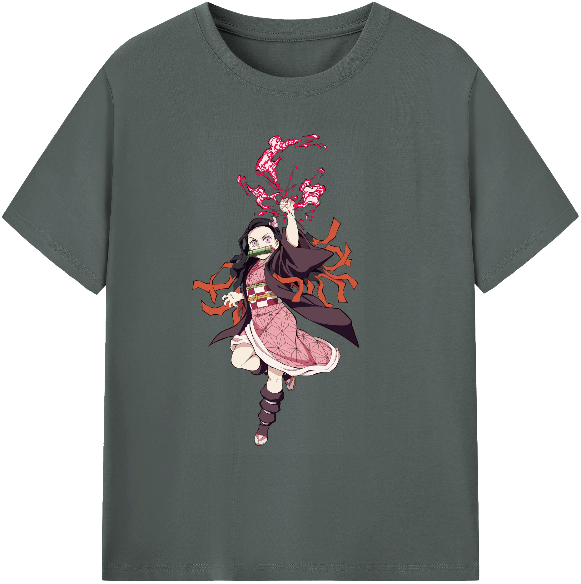 （画像用） 鬼滅の刃（きめつのやいば）竈門 禰󠄀豆子／かまど ねずこ Kamado Nezuko 綿100％ メンズ半袖Tシャツ｜肌触りやわらか＆通気性